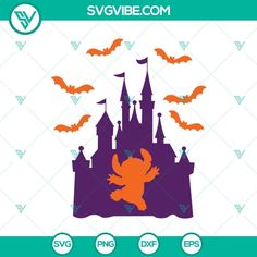 a castle with bats flying over it and the words svg viveeb com