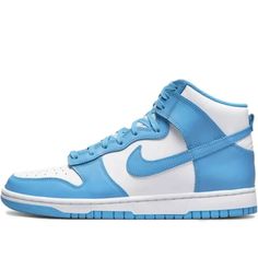 Nike Mens Dunk High. Laser Blue - Size 12.5. Dd1399 400 Custom Blue Leather Mid-top Sneakers, Blue Leather Mid-top Custom Sneakers, Light Blue High-top Custom Sneakers With Abzorb Midsole, Nike Blue Leather Skate Shoes, Blue High-top Sneakers With Round Toe, Blue High-top Leather Skate Shoes, Blue High-top Sneakers With Contrast Sole For Streetwear, Blue Mid-top High-top Sneakers, Blue Leather High-top Skate Shoes