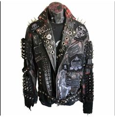 Men spiked biker leather steam punk alice cooper jacket,  gothic jacket Cherry Clothing, Ideal Aesthetic, Black Leather Jacket Men, Gothic Jackets, Gothic Men, Battle Jacket, Metal Fashion, Rocker Style, Men's Leather Jacket