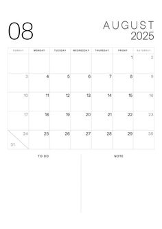 a calendar with the word august in black and white, on top of a white background