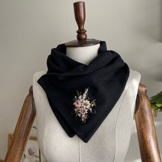 Embroidered scarf Embroidered One Size Winter Shawl, One Size Embroidered Winter Shawl, Black Shawl Scarf For Winter, Handmade Black Shawl For Winter, Traditional Black Shawl One Size, Elegant Embroidered Fall Shawl, Elegant Embroidered Shawl For Fall, Elegant Black Embroidered Scarf, Embroidered Black Shawl For Fall