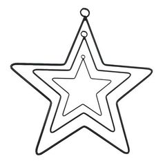 a star ornament hanging from a string on a white background, outline drawing