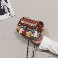 OrcaJump - Premium Woven Shoulder Bag with Tassel Detailing Travel Crochet Shoulder Bag With Tassels, Casual Rectangular Bag With Fringe, Casual Crochet Shoulder Bag With Tassels, Casual Rectangular Fringed Shoulder Bag, Trendy Crochet Travel Bag With Tassels, Trendy Rectangular Crochet Bag With Tassels, Trendy Tassel Travel Bags, Trendy Rectangular Bag With Tassels, Trendy Travel Bags With Tassels