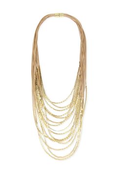 Striking strands of cord and gold combine in our Multi Strand Long Layered Necklace for an effortless statement look. Finished with a magnetic closure, this gorgeous necklace has the added bonus of being effortless to fasten! Material: Leather Cord with Gold Embellishments Size: 40" Long Closure: Magnetic Clasp Imported Unique Pearl Necklace, Pearl Cuff Bracelet, Pearl Cuff, Long Layers, Layered Necklace, Fabric Jewelry, Magnetic Clasp, Watch Necklace, Gorgeous Necklaces