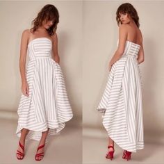 C/Meo Collective Moments Apart High Low Gown Ivory Stripe Size Medium New With Tags Swirl Dress, High Low Gown, Vibrant Dress, White Halter Dress, Printed Halter Dress, 50's Dress, Dress C, Hem Dress, Dress 100