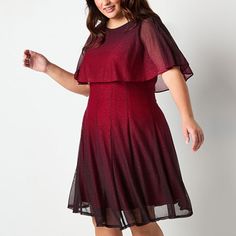 This Danny & Nicole women's plus cape dress is a super-chic style to impress at your next event or a holiday soiree. Made from a glittery ombre chiffon, this glam knee-length dress has a cape overlay with short sleeves, a concealed zip closure and a fit-and-flare silhouette. Wear it with heels and a clutch. Included: 1 Cape(s)Features: Glitter, Hidden ClosureClosure Type: ZipperNeckline: Round NeckSleeve Length: Short SleeveSleeve Style: Cape SleeveApparel Length: 41.13 Inches - Back, 43.25 Inc… Dresses Glitter, Flare Dresses, Fit Flare Dress, Fit & Flare, Flare Dress, Cape, Product Description, Glitter, Womens Shorts