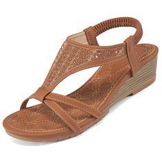 PRICES MAY VARY. Greater Stability Wedge Sandals - Heel measures approximately 1.97", not tired to walk, size from 5-11US, elegant open toe design are friendly to most feets, perfectly complements your outfit. Soft Cushion Sandals - Womens Wedge Sandals with thick foam padded inslo to ensure a soft and comfrotable fit, relieve fatigue of your feet all day. Comfortable Wear - Womens Platform Sandals featured with elastic ankle strap allows for a simple on and off, ensures a perfect fit for your e Womens Sandals Wedges, Shoes Comfortable, Summer Sandals, Sandals For Women, Womens Wedges, Beach Sandals, Bohemian Dress, Toe Designs, Sandals Summer