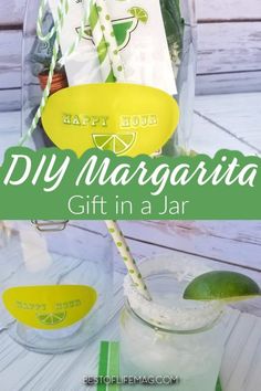 margarita gift in a jar with limes and strawberries