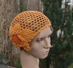 Honey yellow linen crochet summer net-like hat for women or girl. Large flower on one side, yellow wooden beads seawed in the middle of flower. Size 55 - 57 cm (21 1/2 - 22 1/2 in.), depth from ear to ear 38 cm (15 in.). Summer Hat With Crochet Lace, Spring Crochet Lace Hat, Crochet Lace Hats For Summer Beach, Crochet Lace Summer Beach Hats, Summer Beach Hat With Crochet Lace, Summer Beach Hats With Crochet Lace, Summer Beach Crochet Lace Hats, Spring Yellow Crochet Hat One Size, Yellow Bohemian Crochet Hat For Spring