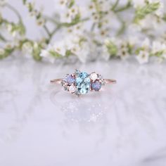 Aquamarine Engagement Ring Unique Oval Cut Ring Rose Gold Wedding Ring Alexandrite Moissanite Cluster Ring Nature Inspired Promise Ring - Etsy Oval Morganite Engagement Ring Rose Gold, Wedding Rings Alexandrite, Custom Promise Ring, Blue Green Sapphire Engagement Ring, Morganite Engagement Ring Oval, Morganite Engagement Ring Rose Gold, Green Sapphire Engagement, Green Sapphire Engagement Ring, Gemstone Wedding