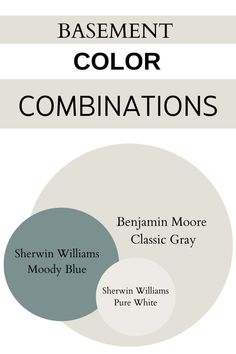 the cover for basement color combinations by shewin williams and woody williams, featuring three different shades