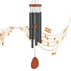 a wind chime with musical notes hanging from it