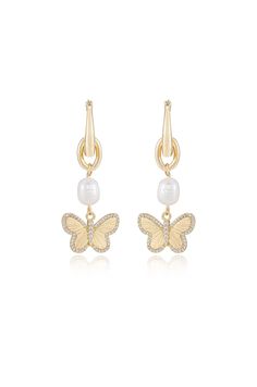 Butterfly High Pearl Drop Earrings Gold Dangle Pearl Earrings With Cubic Zirconia, Gold Earrings With Pearl Charm And Cubic Zirconia, Ankle Chain, Pearl Size, Pearl Drop Earrings, Pearl Drop, Earring Necklace, Ring Necklace, Fashion Sunglasses