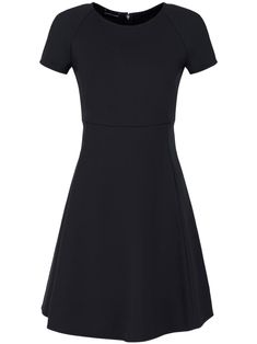 navy blue cotton blend crew neck short sleeves rear zip fastening flared hem thigh-length Chic Short Sleeve Elastane Mini Dress, Chic Short Sleeve Mini Dress In Elastane, Short Sleeve Mini Dress For Work With Flattering Silhouette, Short Sleeve Mini Dress With Flattering Silhouette For Work, Short Sleeve Elastane Mini Dress For Work, Elastane Short Sleeve Mini Dress For Work, Navy Crew Neck Dress, Elegant Navy Short-sleeved Mini Dress, Navy Short Sleeve Mini Dress For Work