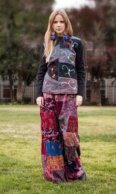 Dusty Mauve Wide Leg Hippie Patchwork Trousers | Purple | Split-Skirts-Pants, Patchwork, Floral, Printed, Bohemian, Handmade Patchwork Trousers, Patchwork Pants, Patchwork Clothes, Dusty Mauve, Hippie Pants, Hippie Look, Hippie Style Clothing, Trendy Skirts, Bohemian Handmade