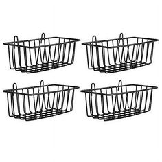 four black wire baskets sitting on top of each other