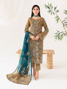 Brand: RamshaCollection: Rangoon Volume 10 Luxury Chiffon CollectionFabric: Chiffon Embroidered Chiffon front with sequins Embroidered Chiffon back with pasting Embroidered Chiffon sleeves with pasting Embroidered organza sleeves lace –2.5 Meter Embroidered organza ghera lace Embroidered Net dupatta – 2.5 Meter Raw Silk trouser – 2.5 Meter Embroidered organza trouser lace Ramsha Rangoon Vol-10 Unstitched Luxury Chiffon Collection Authenticity Guaranteed – 100% Original Brand. 3 Days Return Polic Pakistani Dresses 2023, Chiffon Sleeves, Dress Salwar Kameez, Organza Sleeves, Chiffon Collection, Embroidered Chiffon, Embroidered Organza, Silk Trousers, Net Dupatta