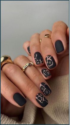 Squoval Nails Design 2024 Mini Macaron, Squoval Nails, Gold Nail, Leopard Nails, Animal Print Nails, Minimalist Nails, Chic Nails, Blue Nails, Black Nails