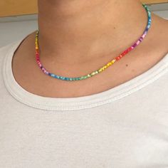 Affordable Rainbow Necklaces With Colorful Beads, Beaded Necklace Aesthetic, Rainbow Beaded Necklace, 2mm Beads, Necklace Aesthetic, Summer Jewellery, Rainbow Necklace, Rainbow Beads, Colorful Jewelry