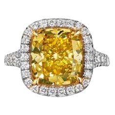 GIA Certified 2.34 Carat Fancy Vivid Yellow Cushion Cut Diamond Ring For Sale at 1stDibs Colored Diamond Jewelry, Yellow Cushion, Cushion Cut Diamond Ring, Yellow Cushions, Yellow Diamond Rings, Cushion Cut Diamond, Jewelry Rings Diamond, Cushion Cut Diamonds, Fancy Color Diamonds