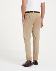 Garment-dyed Italian fit American Pima cotton comfort gabardine trousers The classic character of these Italian fit trousers is enriched by the excellence of American Pima cotton gabardine, a fabric with superior characteristics. The Italian fit remains close to the body while offering slightly softer lines than more traditional cuts. Cotton Chinos For Business Casual, Full Length, Business Casual Full Length Cotton Chinos, Cotton Full-length Chinos For Business Casual, Cotton Full Length Chinos For Business Casual, Classic Ankle-length Pants, Elegant Chinos With Pressed Crease And Straight Hem, Formal Chinos With Straight Hem And Belt Loops, Elegant Chinos With Belt Loops And Straight Hem, Elegant Straight Hem Chinos With Belt Loops