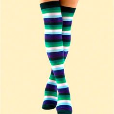 Multi-Color Mardi Gras Colored Striped Over Knee Thigh High Socks Nwt One-Size Product Measurement Length:5.9 Inch, Height:19.7 Inch, Striped Knee-high Socks For Stocking Stuffers, Fitted Striped Knee-high Socks, Trendy Fitted Green Socks, Green Knee-high Socks For Stocking Stuffers, Striped Thigh-high Stretch Stockings, Trendy Blue Knee-high Socks For Winter, Fitted Multicolor Cotton Socks, Winter Striped Socks, Trendy Multicolor Thigh High Stockings