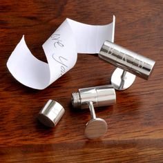 personalized silver cufflinks perfect for your 16th anniversary or your 25th! Engraved Cuff, Engraved Cufflinks, Personalized Cufflinks, Personalized Anniversary Gifts, Secret Compartment, 1st Anniversary Gifts, Secret Agent, Secret Messages