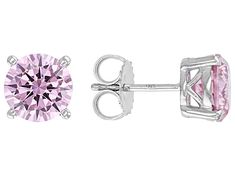 Bella Luce® pink diamond simulant 5.50ctw round, rhodium over sterling silver earrings. Measures approximately 0.31" L x 0.31" W and has pushback backings. The diamond equivalent weight is 3.33ctw. Pink Diamond Earrings In Sterling Silver, Sterling Silver Earrings With Channel Set, Fine Jewelry Channel Set Round Cut Earrings, Silver Round Channel Set Earrings, Sterling Silver Channel Set Earrings, Round Channel Set Earrings Gift, Pink Brilliant Cut Earrings In Fine Jewelry Style, Classic Pink Sterling Silver Earrings, Gia Certified Pink Fine Jewelry Earrings