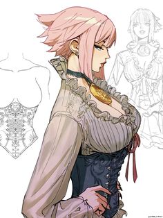 an anime character with pink hair and tattoos