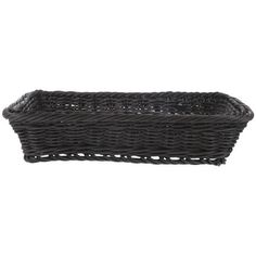 a black wicker basket on a white background