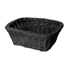 a black wicker basket on a white background