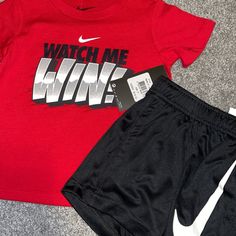 Nike Boys Toddler 2t Black Dri Fit Shorts Red Top Casual Red Shorts For Playtime, Nike Red Playwear Sets, Red Sporty Playtime Sets, Nike Tech Suit, Boys Nike Outfits, Girls Nike Outfits, Nike Sets, Nike Jumpsuit, Nike Bra