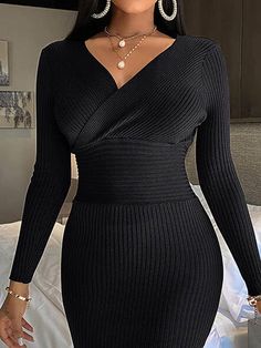 Material: 10%-29% Polyester.Soft and high-quality fabric. Skin-friendly, lightweight, high elasticity also suit as a maternity dress.Features: Long sleeve, solid color, high waist, v neck, ribbed, bodycon mini dress. Long Sleeve Sweater Dresses, Floral Dress Formal, Lace Formal Dress, Split Maxi Dress, Clubwear Dresses, Sweater Dresses, Lace Dress Long, Long Sleeve Sweater Dress, Swimsuit Dress