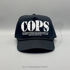 "80s/90s Retro Vintage Unworn Black Trucker Rope Snapback Hat w/ COPS TV Show Logo \"COPS Hat\" * Black * One Size Fits Most * 5-Panel Cotton Twill * High Profile, 3 3/4\" Structured Crown * Cotton Twill * Retro Rope * Snapback Closure **We try to provide every angle in the pictures so please read the description carefully of product listing, size, & fit description & measurements. Also please ask any questions about sizing prior to ordering if you are concerned. Follow us on IG for new items & Cops Tv Show, Tv Show Logos, Hats Snapback, Product Listing, 90s Retro, Snapback Cap, Hats Vintage, Snapback Hat, Trucker Cap