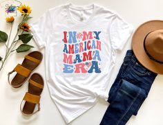 In My America Mama Era Shirt, Happy 4th of July Shirt, Memorial Day Shirt, Independence Day Shirt, USA Shirt, in My Mom Era 4 july shirts  America shirt, 4th of July Graphic Tee, Fourth of July Shirt, Vintage 4th of July,  * High quality and super soft, comfortable shirt. Made with top-of-the-line vinyl and pressed with a professional grade heat press. * Please check all color and size charts before place the order. Since all shirts are custom made based on your selection, I don't accept return Fun Independence Day Cotton Shirt, Fun Cotton Shirt For Independence Day, Fun Short Sleeve Independence Day Shirt, Fun Short Sleeve Shirt For Independence Day, Independence Day Fun Short Sleeve Shirt, Fun 4th Of July Shirt With Letter Print, Patriotic Text Print Shirt For 4th Of July, Patriotic 4th Of July Shirt With Text Print, In My Mom Era