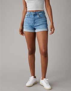 AE Stretch Denim Mom Short Summer Jean Shorts Outfit, Shorts Outfit Casual, Denim Cargo Shorts, Jean Short Outfits, White Jeans Men, American Eagle Mom Jeans, Athletic Fit Jeans, Mom Denim, Western Clothing