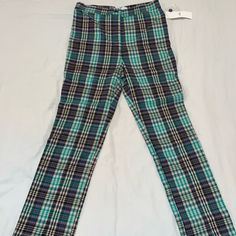 Urban Outfitters Nwt Size 4 Women’s Plaid Pants High Waist Stretch Plaid Bottoms, Green Wide Leg Bottoms By Urban Outfitters, Fitted Green Bottoms From Urban Outfitters, Fitted Urban Outfitters Pants With Pockets, Plaid Stretch Trousers, Plaid Fitted Straight Leg Bottoms, Stretch Plaid Trousers, Fitted Plaid Straight Leg Bottoms, Green Bottoms With Pockets From Urban Outfitters