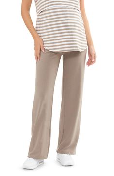 These ribbed pants cut in a straight-leg silhouette are so supersoft and stretchy that you'll want to wear them through your pregnancy and beyond. Pull-on style 78% polyester, 18% viscose, 4% elastane Machine wash, dry flat Imported Stretch Ribbed Bottoms, Comfortable Stretch Ribbed Pants, Spring Everyday Ribbed Bottoms, Casual Everyday Ribbed Bottoms, Stretch Ribbed Pants For Work, Ribbed Stretch Wide-leg Bottoms, Casual Ribbed Bottoms For Loungewear, Comfortable Ribbed Pants For Fall, Everyday Ribbed Stretch Bottoms