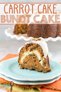 carrot cake bundt cake on a blue plate