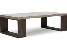 a table that is made out of wood and concrete, with an open shelf underneath it