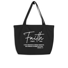 Uniquely You Large Tote Bag - Organic Cotton / Faith - Black - Bags | Tote Bags Cotton Tote Bag For Daily Life, Black Cotton Shoulder Bag For Daily Life, Eco-friendly Black Bags For Everyday Use, Black Eco-friendly Bags For Daily Use, Eco-friendly Black Bag For Everyday Use, Eco-friendly Black Bag For Daily Use, Black Eco-friendly Bag For Daily Use, Large Capacity Black Cotton Bag, Eco-friendly Everyday Black Bag