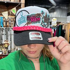 Rodeo Mom Custom Black & White Bling Trucker Cap Rodeo Mom, Custom Baseball Hats, Hat Bar, Patch Hats, Custom Patch, Custom Trucker Hats, Custom Caps, Custom Patches, Plus Size Pants