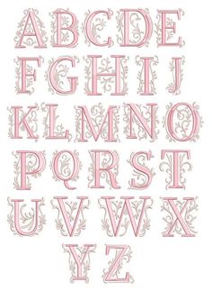 the alphabet is made up of pink and white letters with swirly designs on them