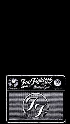 a black and white photo of an electric guitar amplifier with the word foo fighters on it