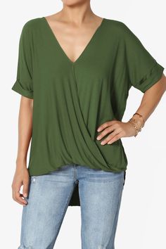 A gracefully wrapped surplice front styles this lightweight top in a textured crepe knit. Wrap-front top showcases a soft, drapey silhouette, stylish easy piece to wear any day. Wear it with high rise jeans for easy outgoing.Suerplice V-neck with stitched for added security and coverageShort sleeves, Faux-wrap design, Pullover style, Relaxed fit, Stretch textured crepe knitHigh-Low hem, Straight front hemline falls at waist, Shirttail backFits true to US size, S=Size(4-6), M=Size(8-10), L=Size(1 Womens Tank Tops Summer, Wrap Front Top, Short Sleeve Tunic Tops, Loose Pullover, Knit Wrap, Lightweight Shorts, Summer Tank Tops, Lightweight Tops, Pullover Shirt