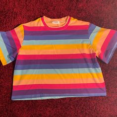 A Darker Version Of The Other Shirt, Never Worn, A Little Wide. Striped Crop Top, Color Purple, Crop Top, Womens Tops, Crop Tops, Yellow, Purple, Women Shopping, Color