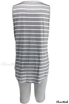 Olivia Mark - Blended Two-Piece Casual Suit: Plus Size, Black and White Striped Design Gray Sleeveless Top For Vacation, Striped Sleeveless Tops For Loungewear, Sleeveless Striped Tops For Loungewear, Gray Casual Tank Top For The Beach, Casual Gray Tank Top For Beach, Two Piece Suits, Striped Two Piece, Striped Sleeveless Top, Traje Casual