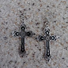 Nwot Silver & Black Cross Earrings. Make A Offer Bundle More Stuff & Send A Offer Grunge Cross Earrings, Gothic Cross Earrings, Black Cross-shaped Earrings For Gift, Black Cross Earrings For Gift, Black Metal Cross Earrings, Black Cross Earrings As Gift, Black Cross Metal Earrings, Black Cross Earrings For Pierced Ears, Cross Jewelry Aesthetic