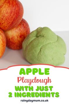 apples and doughnuts with text overlay reading apple playdough with just 2 ingredients