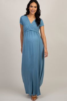 Blue Draped Maternity/Nursing Maxi Dress Maternity Maxi Dress With Short Sleeves, Short Sleeve Maxi Dress For Maternity, Maternity Short Sleeve Ruched Dress, Maternity Ruched Dress With Short Sleeves, Nursing Friendly Maxi Maternity Dress, Maternity V-neck Dress With Ruched Details, V-neck Ruched Maternity Dress, Blue Short Sleeve Nursing-friendly Maternity Dress, Blue Nursing-friendly Maternity Dress With Short Sleeves